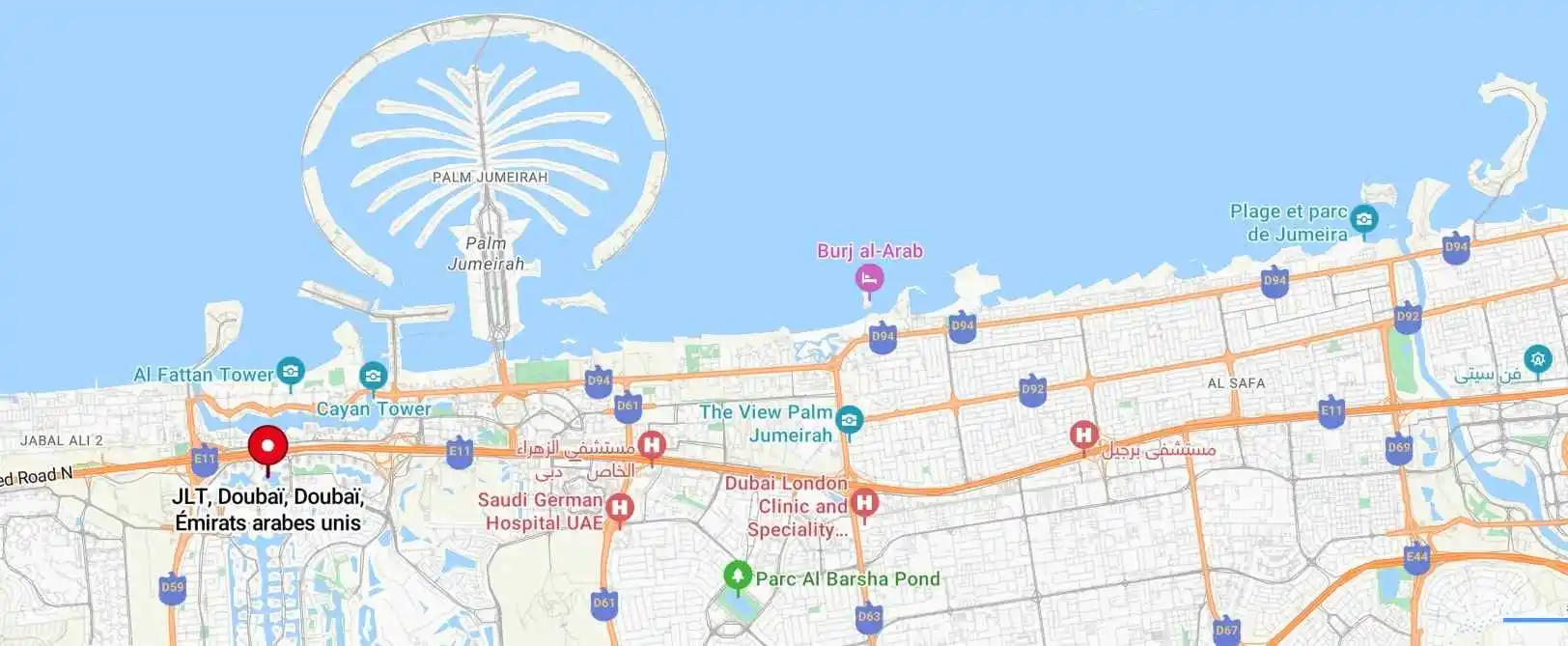 Carte JLT à Dubaï - Où se trouve le quartier JLT Jumeirah Lake Towers ?