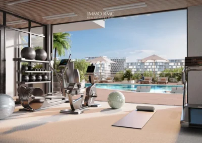 Maison Élysée III Gym with pool view