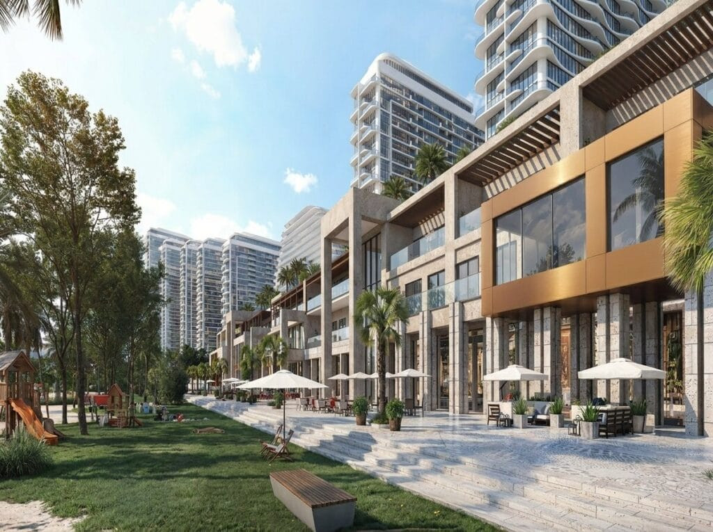 Rue commerçante paysagère d'Aquamont à Downtown UAQ