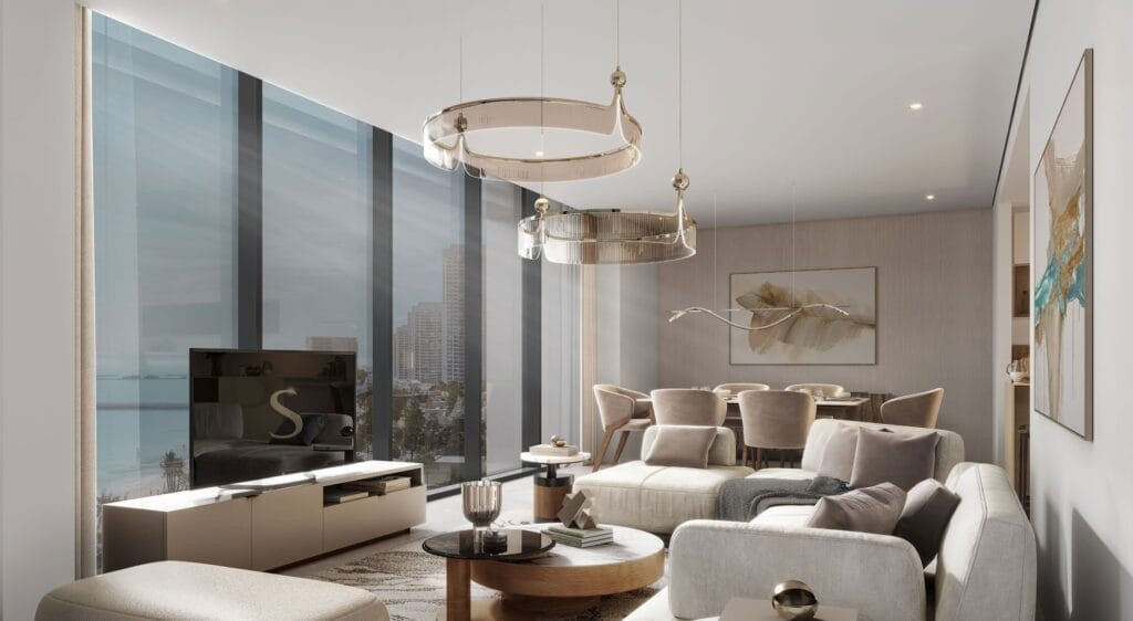 Salon contemporain d'un appartement Aquamont
