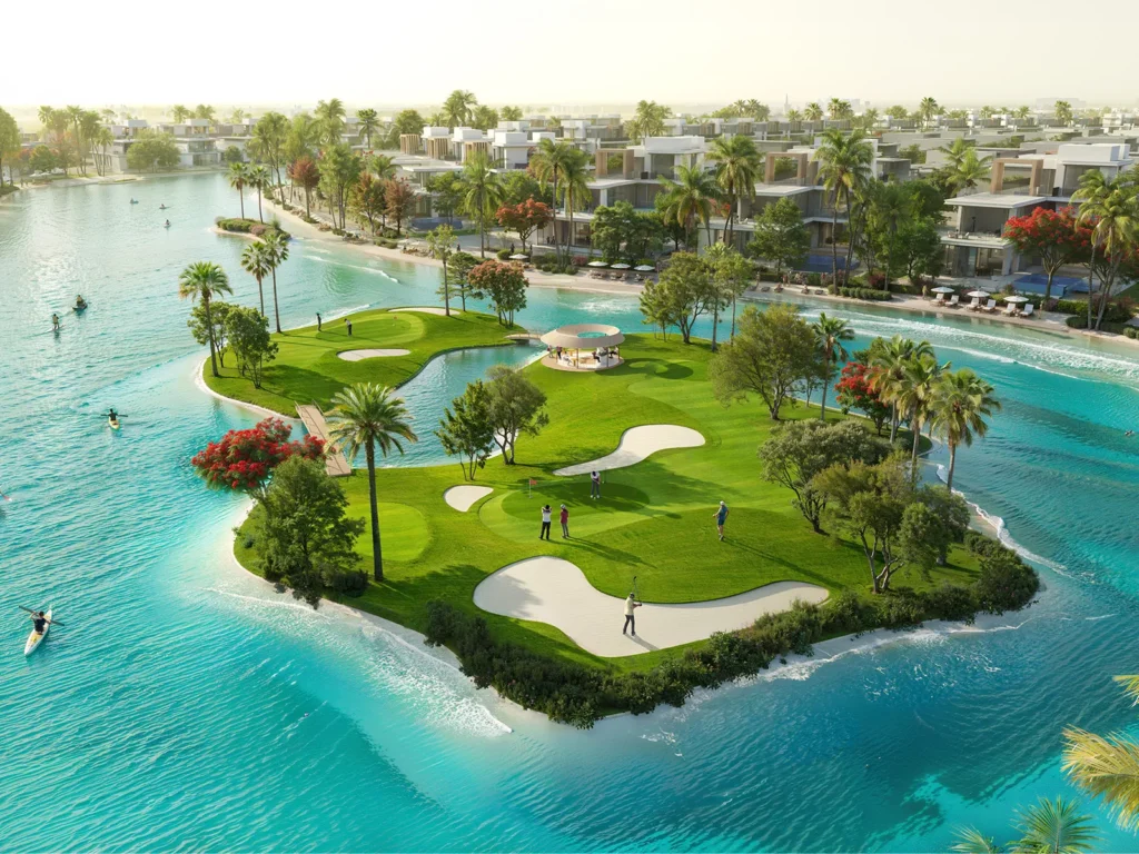 Île paysagère de DAMAC Islands entourée d'une lagune turquoise