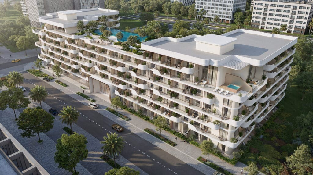 Façade de la résidence Oxford Cove by Iman en journée