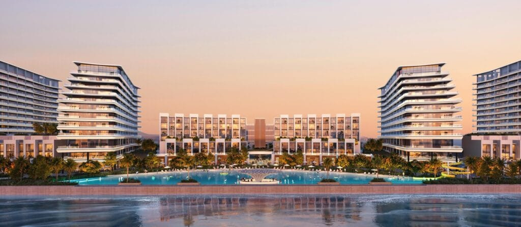 Vue aérienne de Sobha City Abu Dhabi et de River Cove en bord de canal
