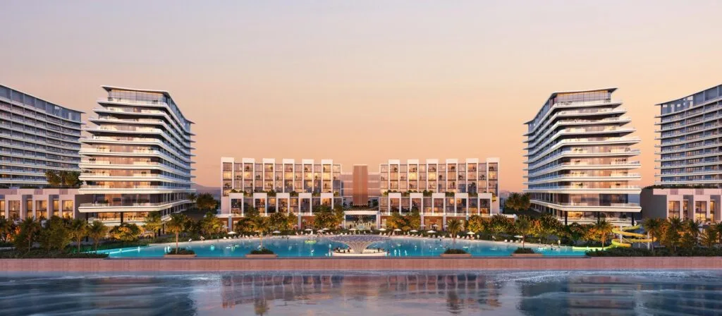 Vue aérienne de Sobha City Abu Dhabi et de River Cove en bord de canal