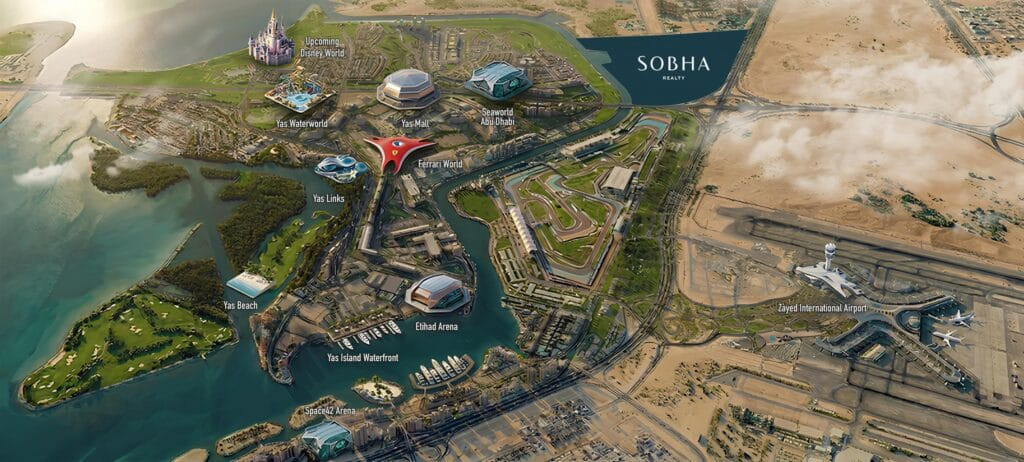 Vue aérienne du front de mer de Sobha City Abu Dhabi