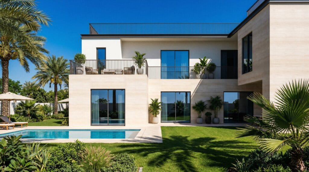 Cour privative avec piscine d'une villa de Sobha Sanctuary