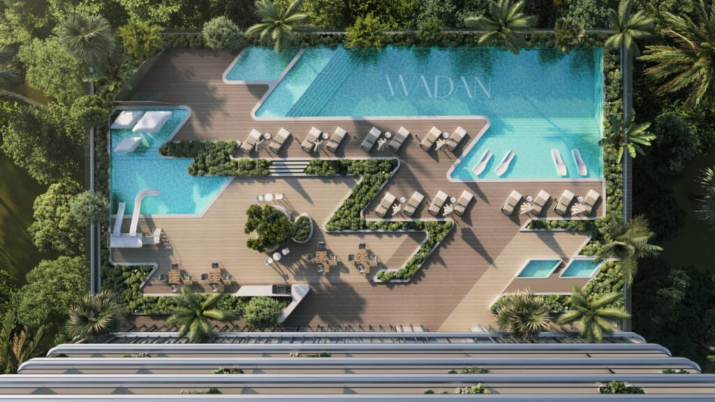 Piscine à débordement sur le toit de Tresora by Wadan à Jumeirah Village Circle