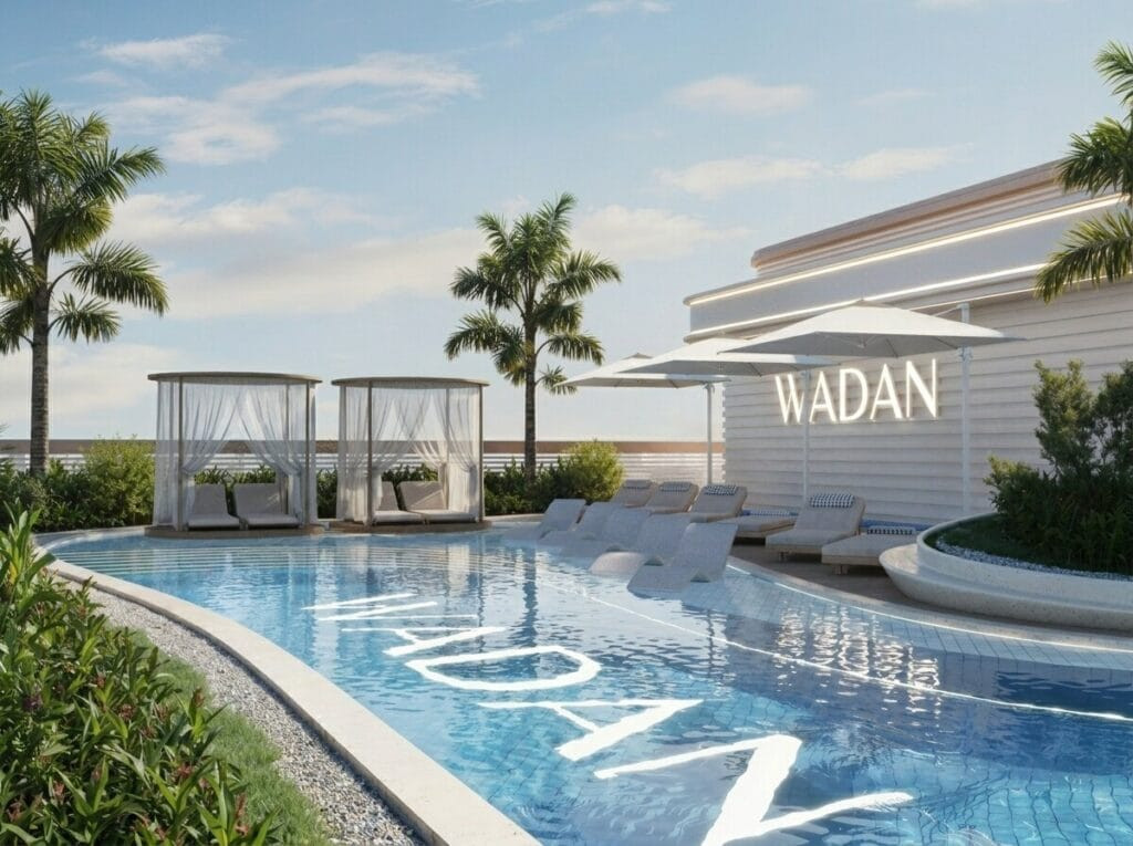 Piscine à débordement et transats sur le rooftop de Weston