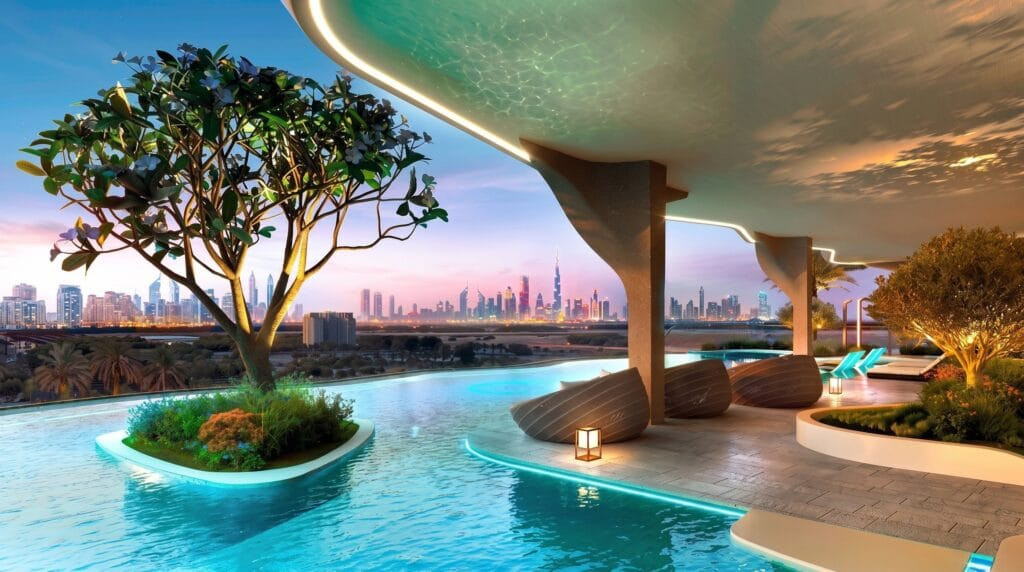 Sky Infinity Pool de Jura Terraces avec vue sur la skyline de Dubaï