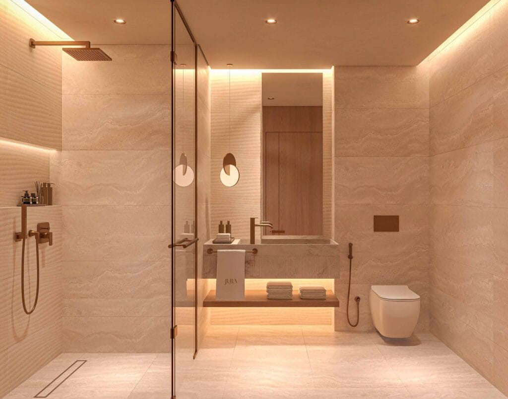 Salle de bain d'inspiration spa d'un appartement Jura Terraces