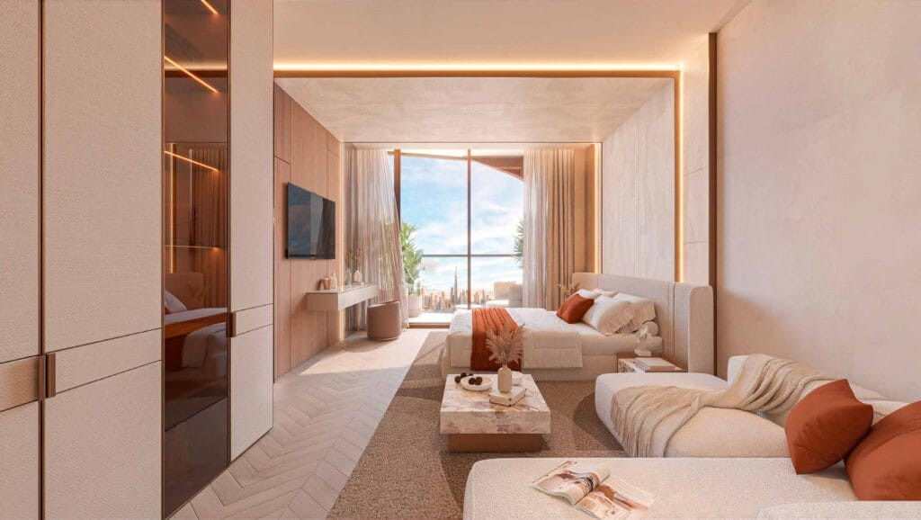 Suite et salon d'un appartement Jura Terraces