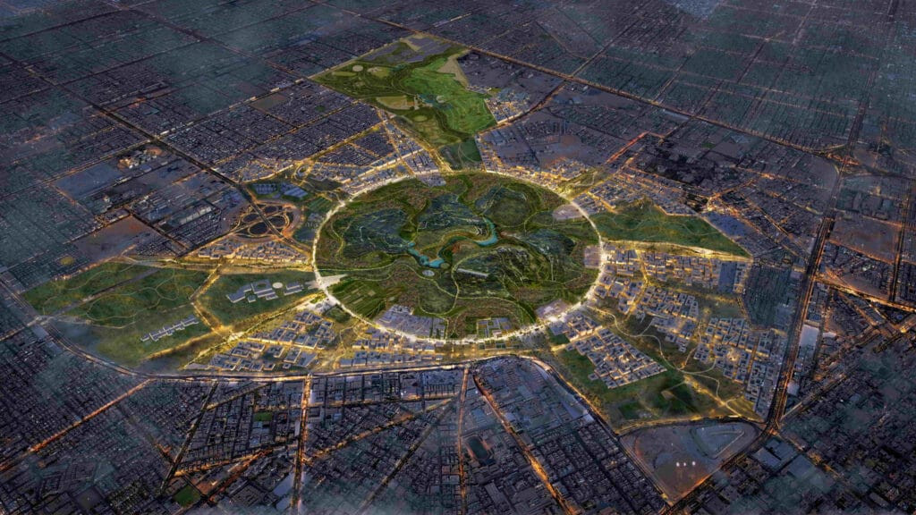 Vue aérienne du master-plan de King Salman Park au coeur de Riyad (rendu officiel)