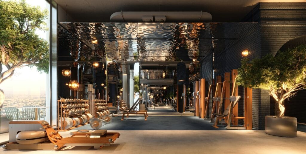 Sky Gym du 39e étage de The Wow avec vue panoramique sur Dubaï