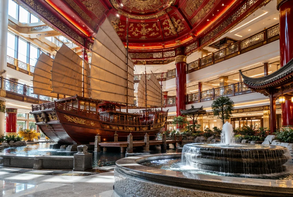 Ibn Battuta Mall décorations chinoises, bateau ancien aux couleurs de la chine