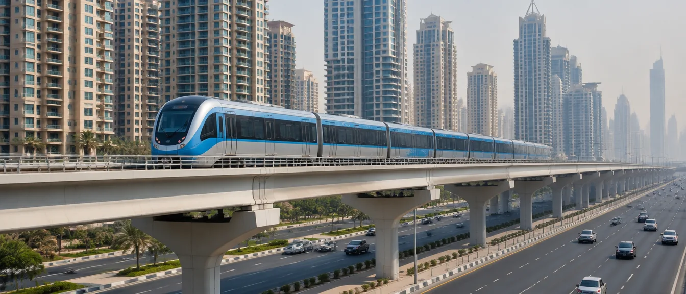 Métro de Dubaï traversant la ville