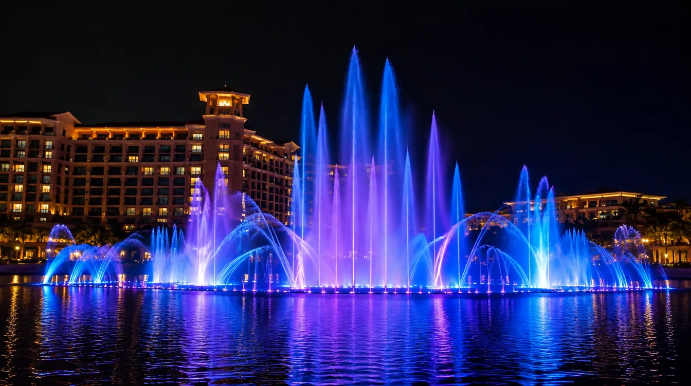 Spectacle de fontaine illuminée à Palm Fountain à palm Jumeirah Dubaï